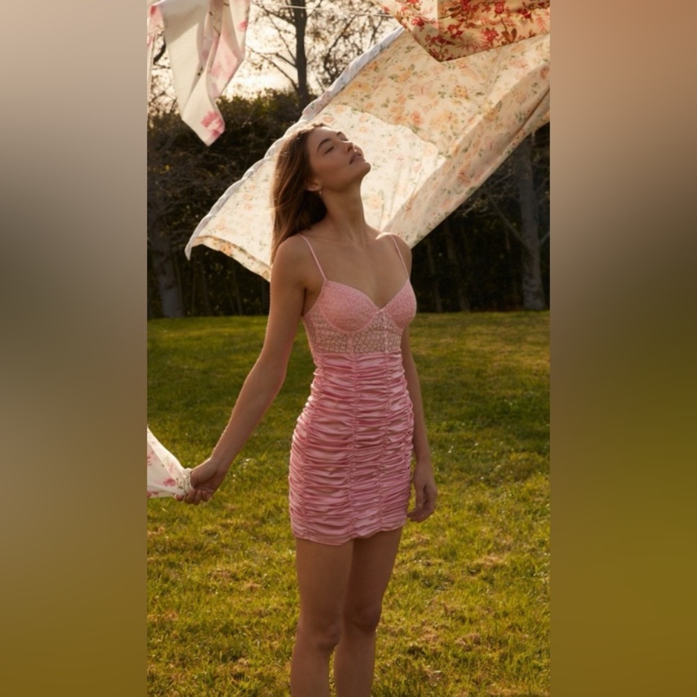 NWT For Love and Lemons x Victorias Secret Mini Pink Posie Slip Dress RARE Large
